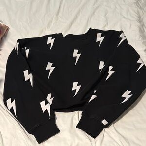 Black and White Crewneck Sweater with Lightning Bolt Design